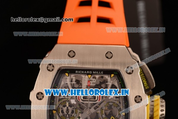 Richard Mille RM11-03 Swiss Valjoux 7750 Automatic Steel Case Skeleton Dial With Arabic Numeral Markers Orange Rubber Strap(KV) - Click Image to Close